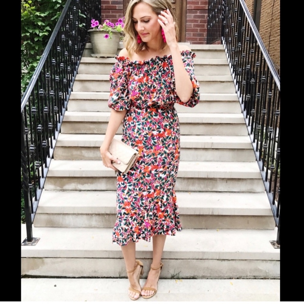 Saloni Floral Off Shoulder Grace Dress